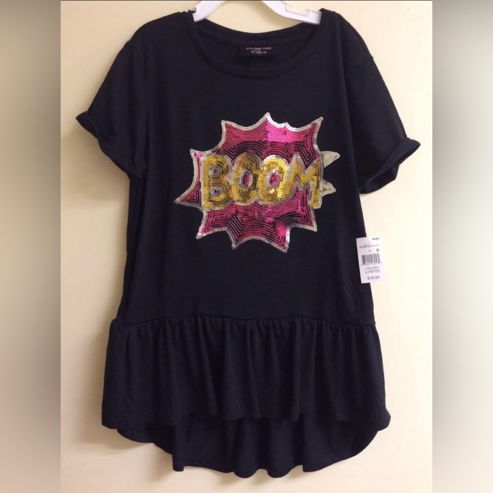 NWT It's Our Time Girls Sequins Boom Black Shirt